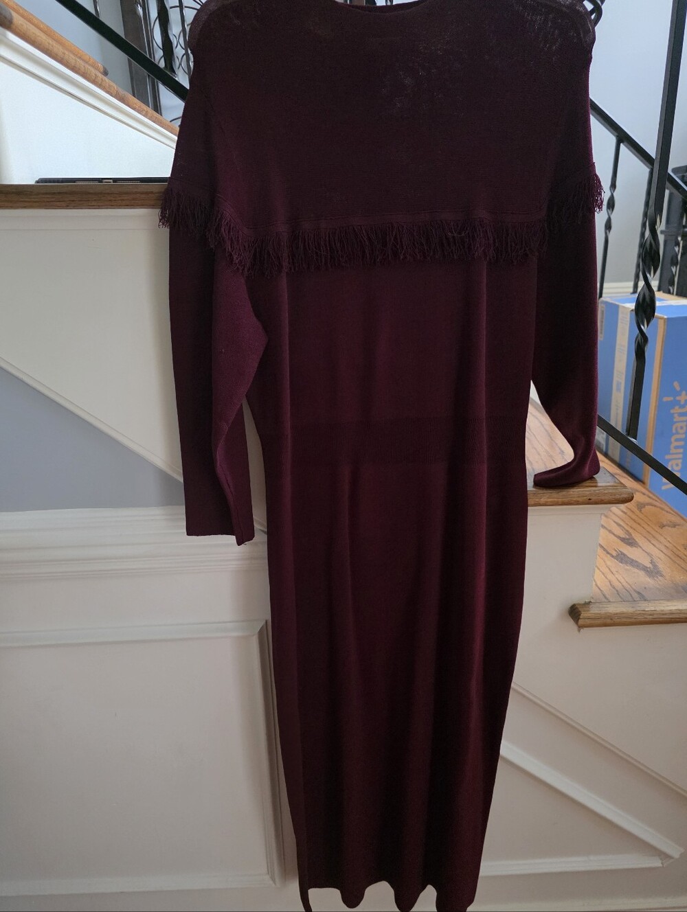 eva mendes for New York & Company Burgundy Fringe-Trim Dress